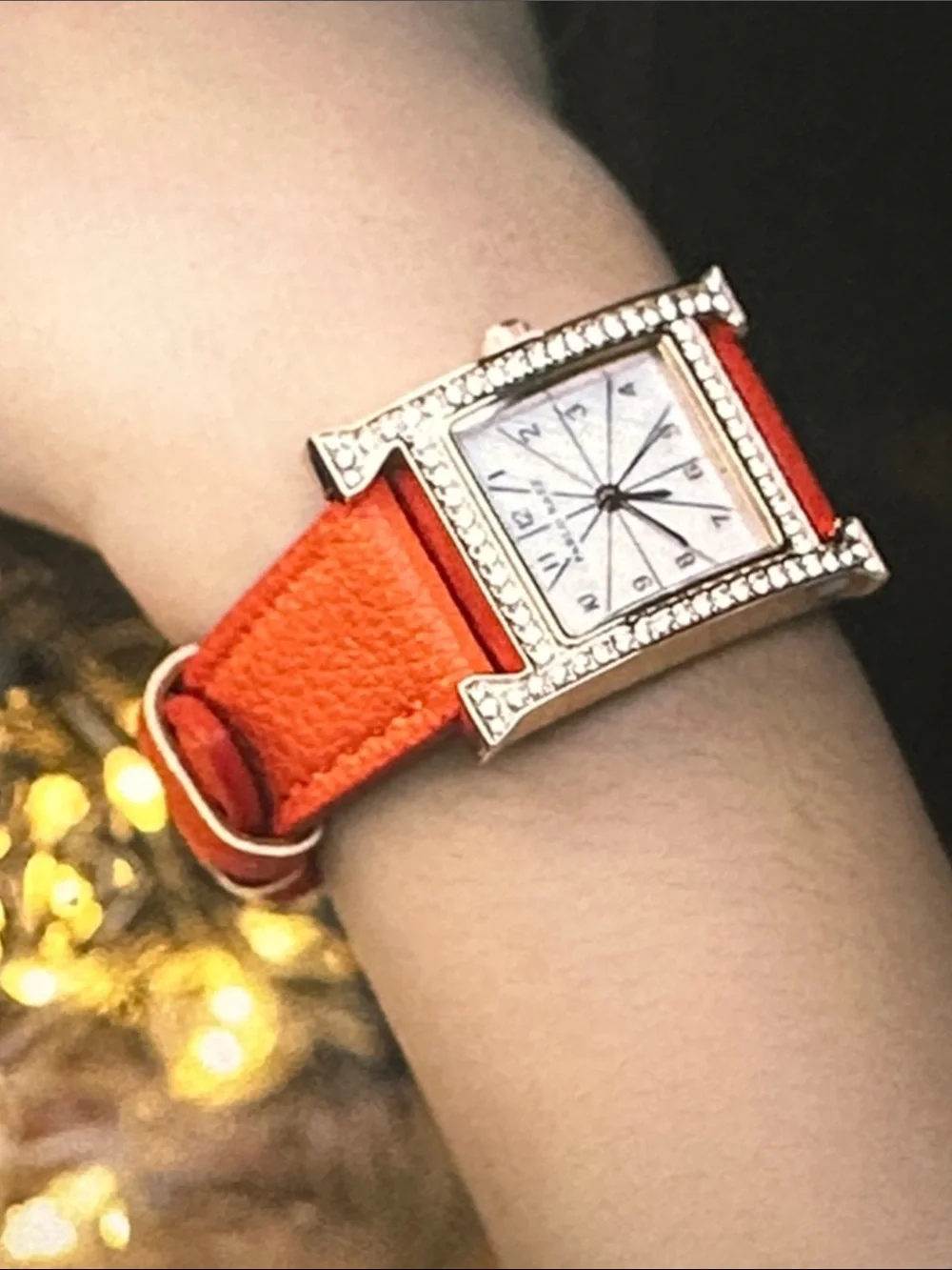 Women's Orange Leather Crystal-Trim Watch